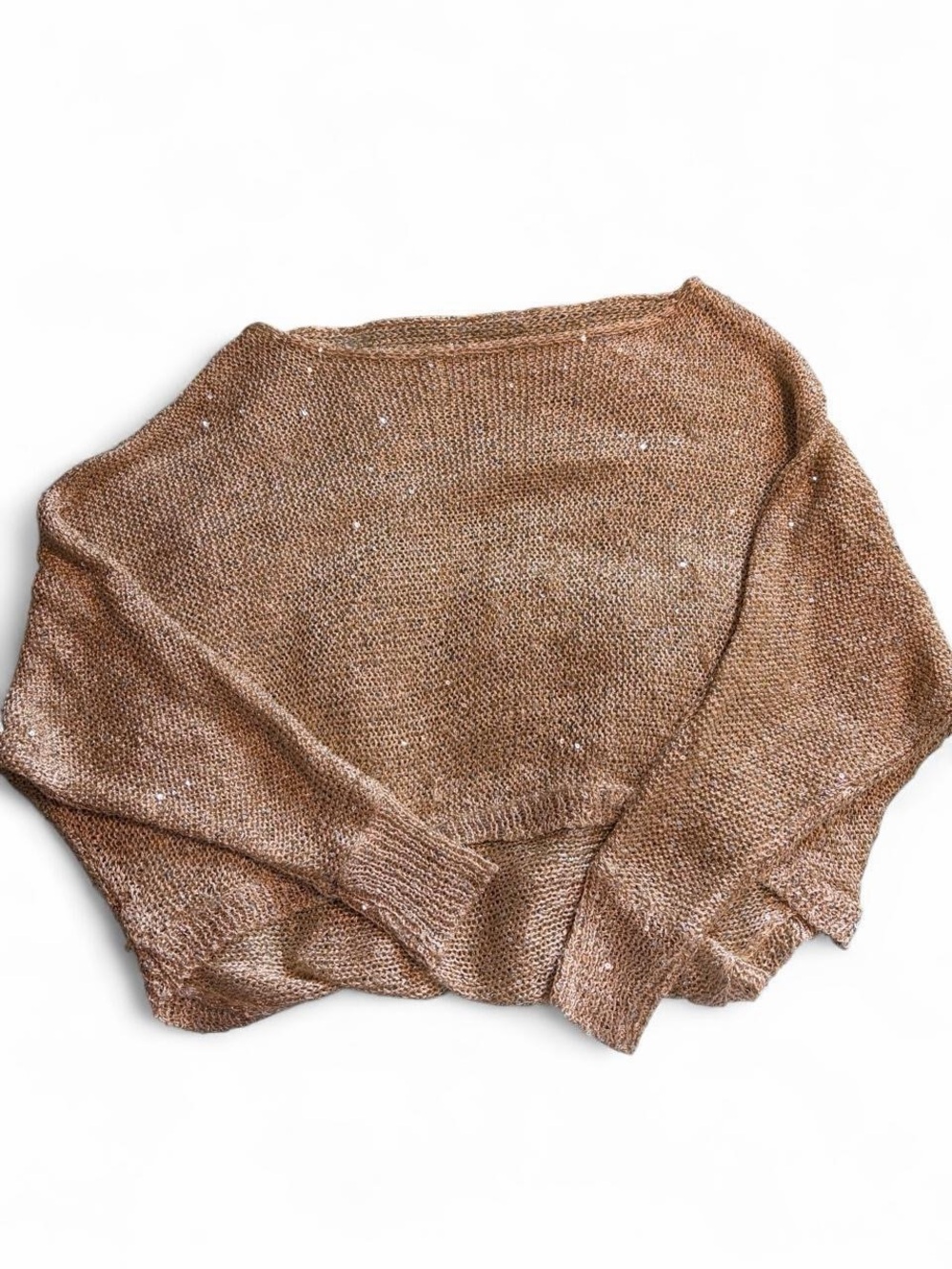 Vintage Gold sequin knit boat/scoop neck long sleeve sweater